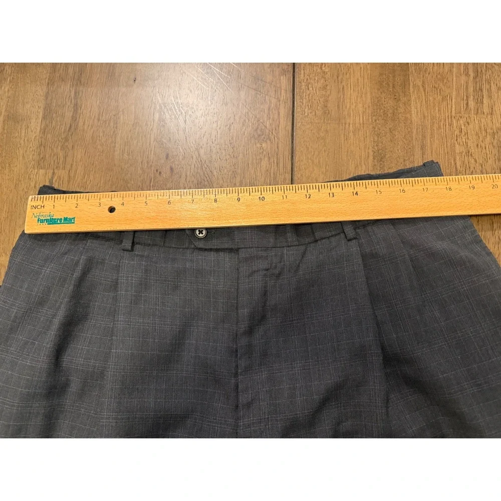 Hart Schaffner Marx Mens 38 Grey Glen Plaid 100% Wool Pleated Cuffed Dress Pants